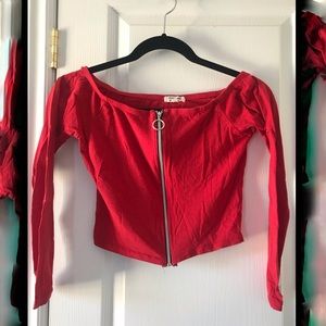 Red zippered crop top